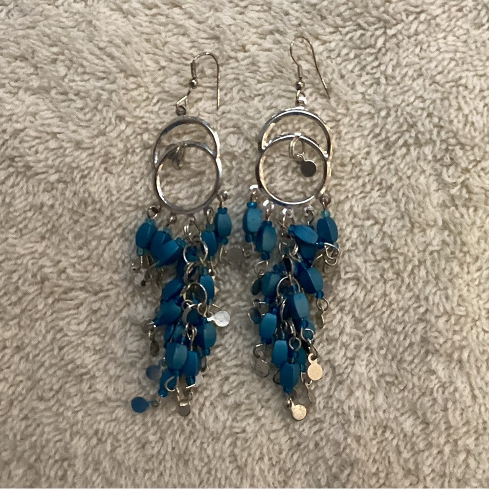 Turquoise/Silvertone Dangle Earrings